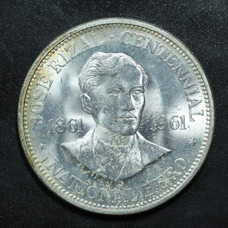 1961年フィリピン ホセ・リサール1ペソ記念銀貨 PCGS認証 トーン❗️ 1961 1 One Peso Philippines Silver Coin - Jose Rizal - KM# 192 | eBay