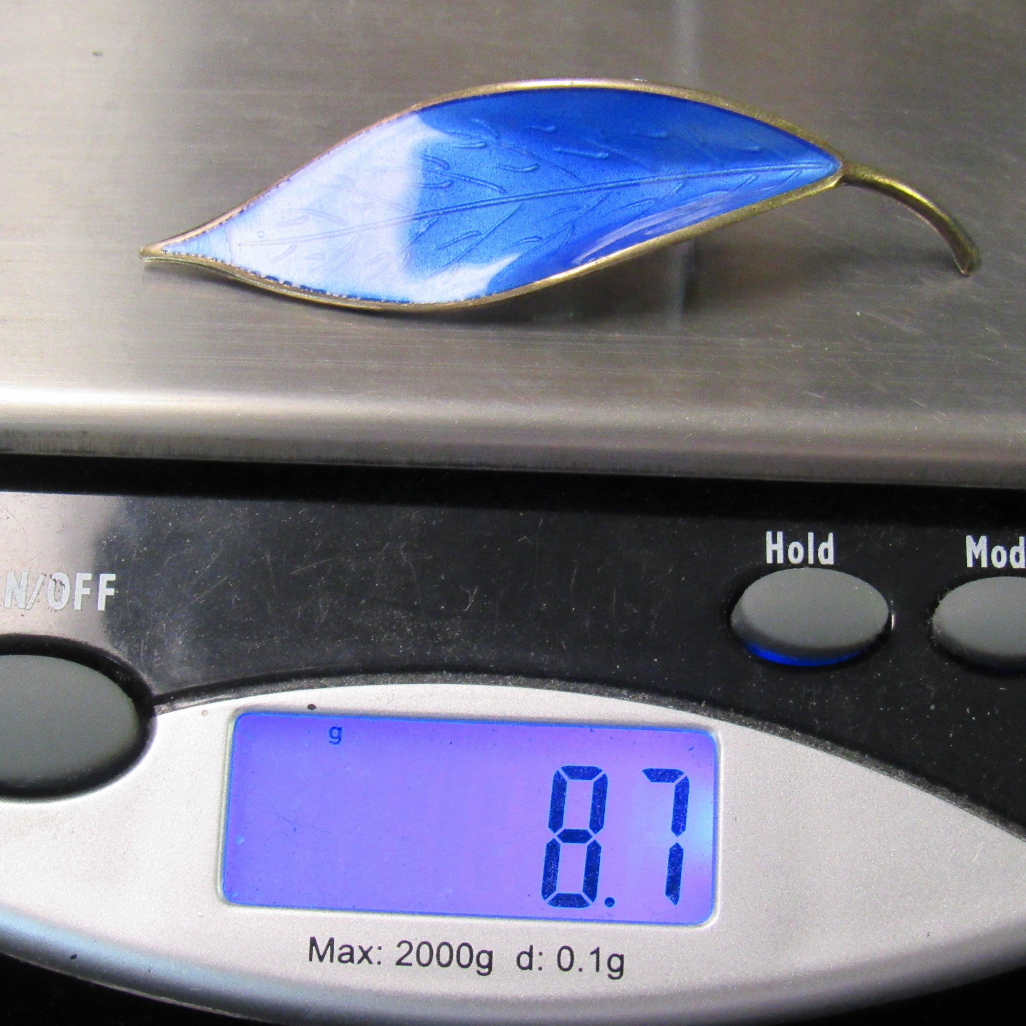 David Andersen DA Norway Sterling Silver 925 Blue Enamel Leaf Pin