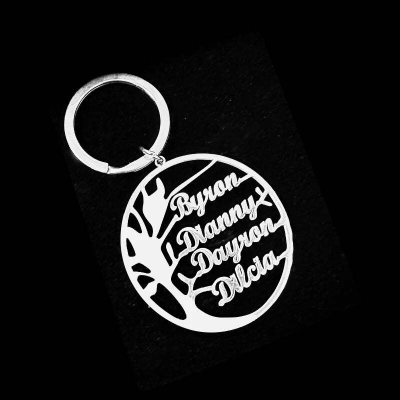 Life Tree Custom Family Names Keychain Stainless Steel Personalized With Family Members Namplate Birthday Jewelry For Men Women