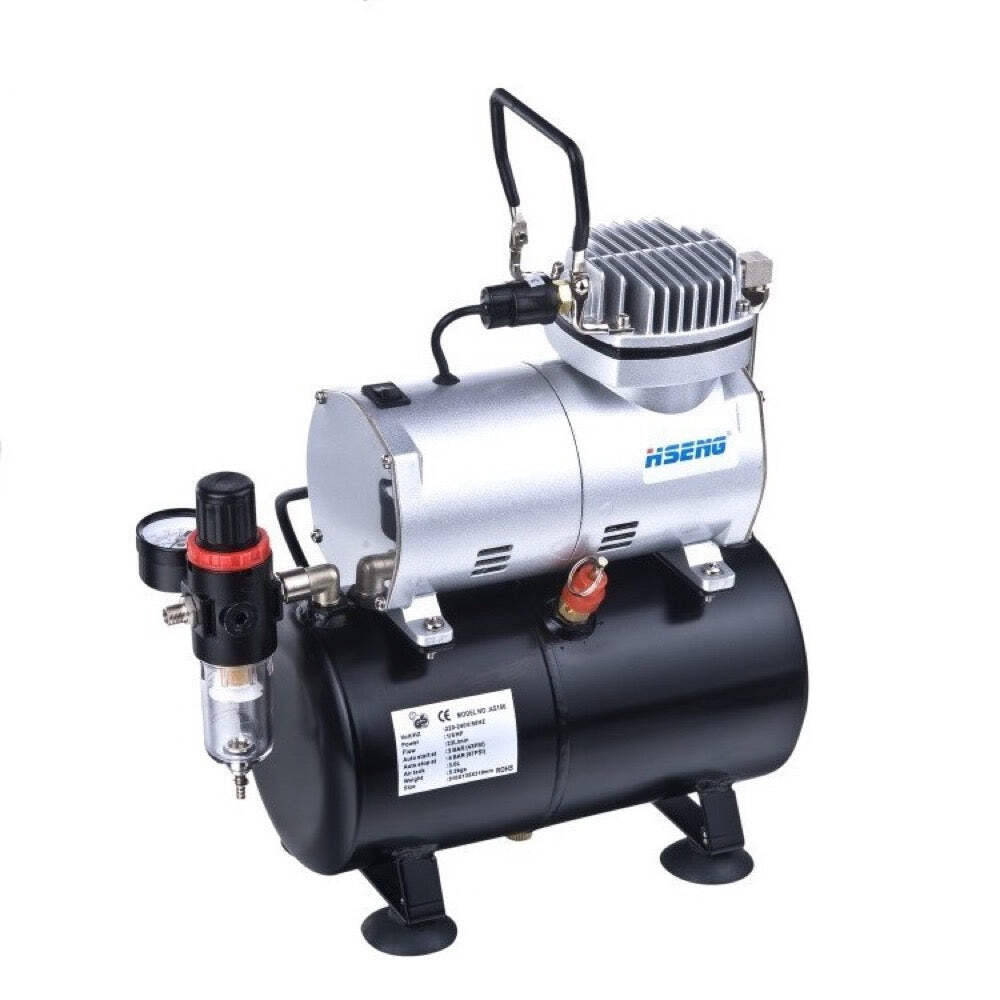 Hseng Mini Air Compressor with Holding Tank and Cover (Oil-free) Brand New