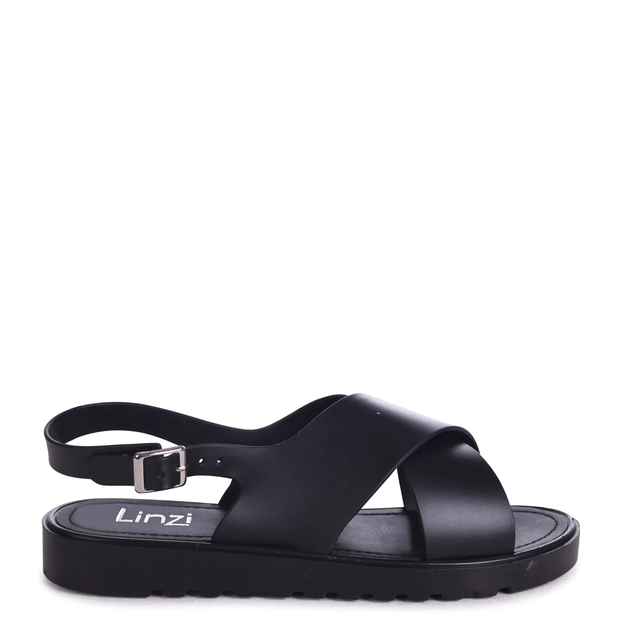black cross sandals