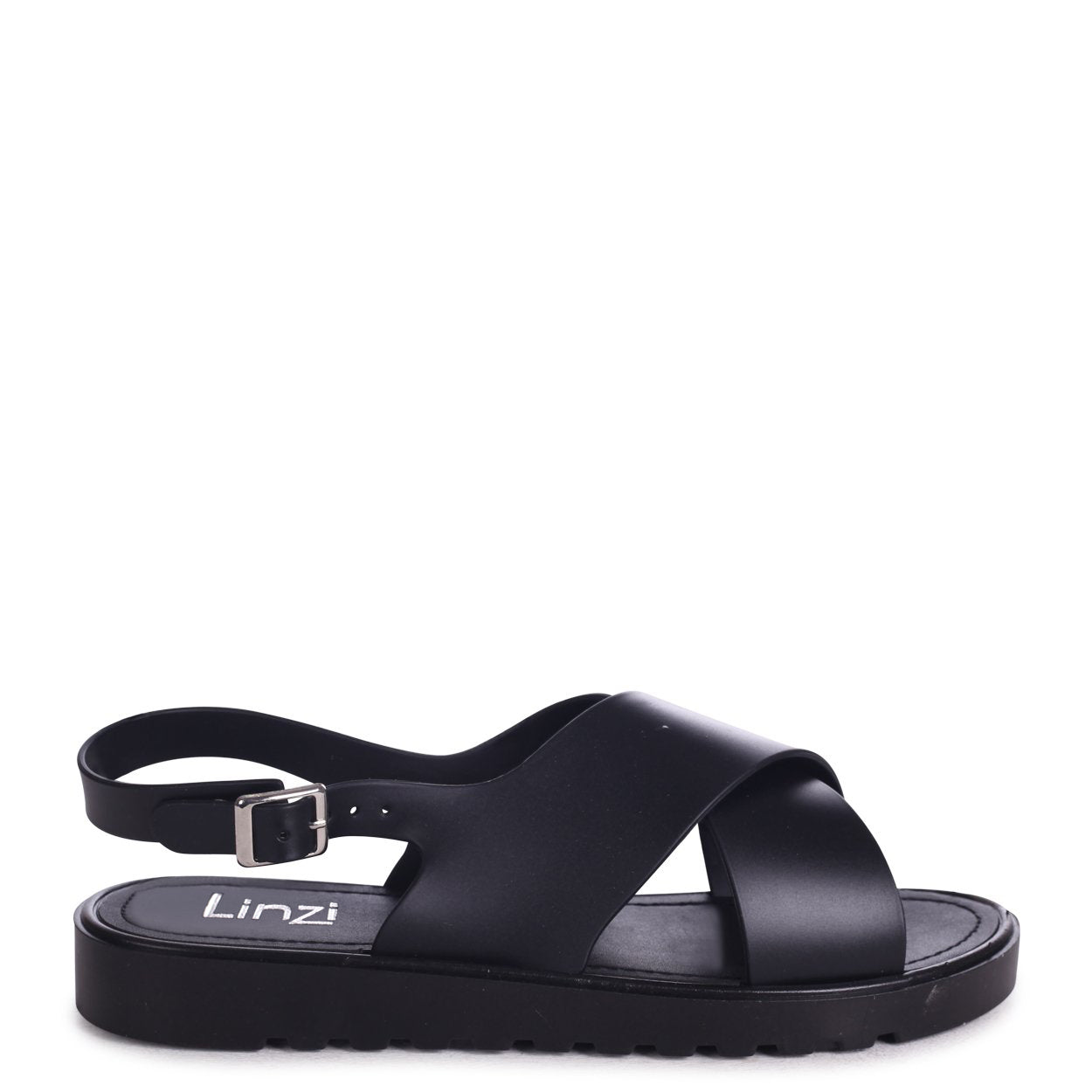 black cross over sandals