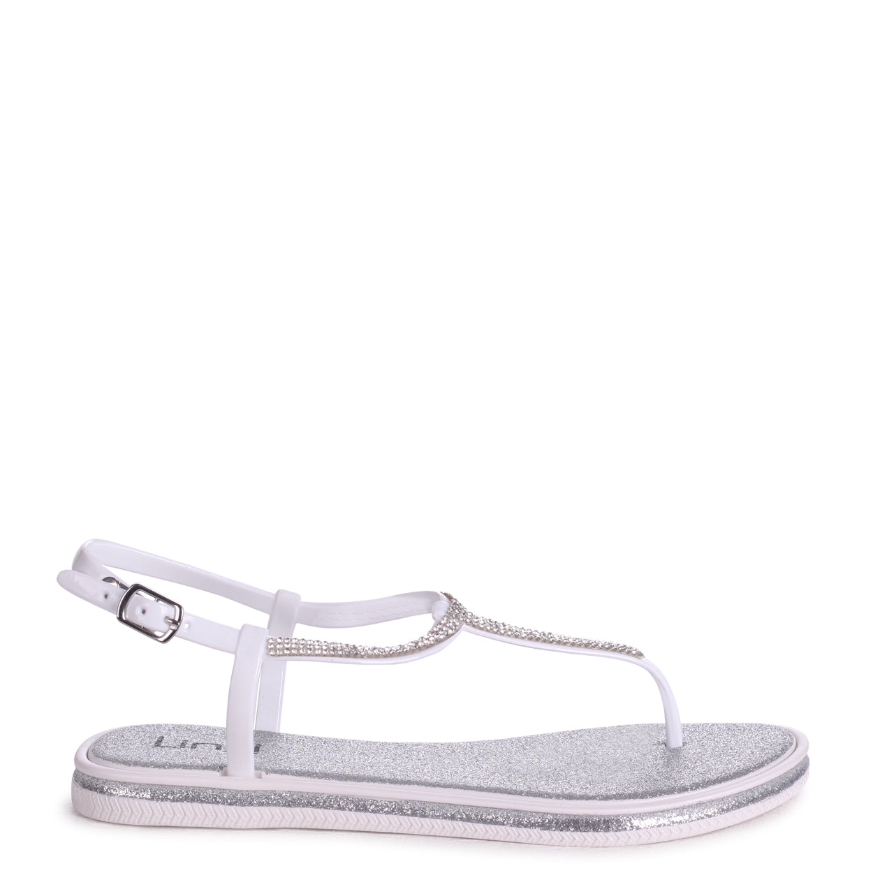 silver diamante flip flops