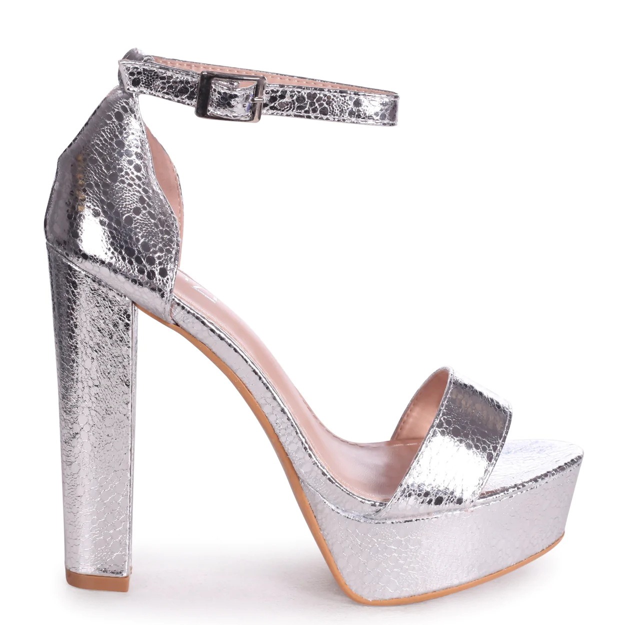 silver block heels platform