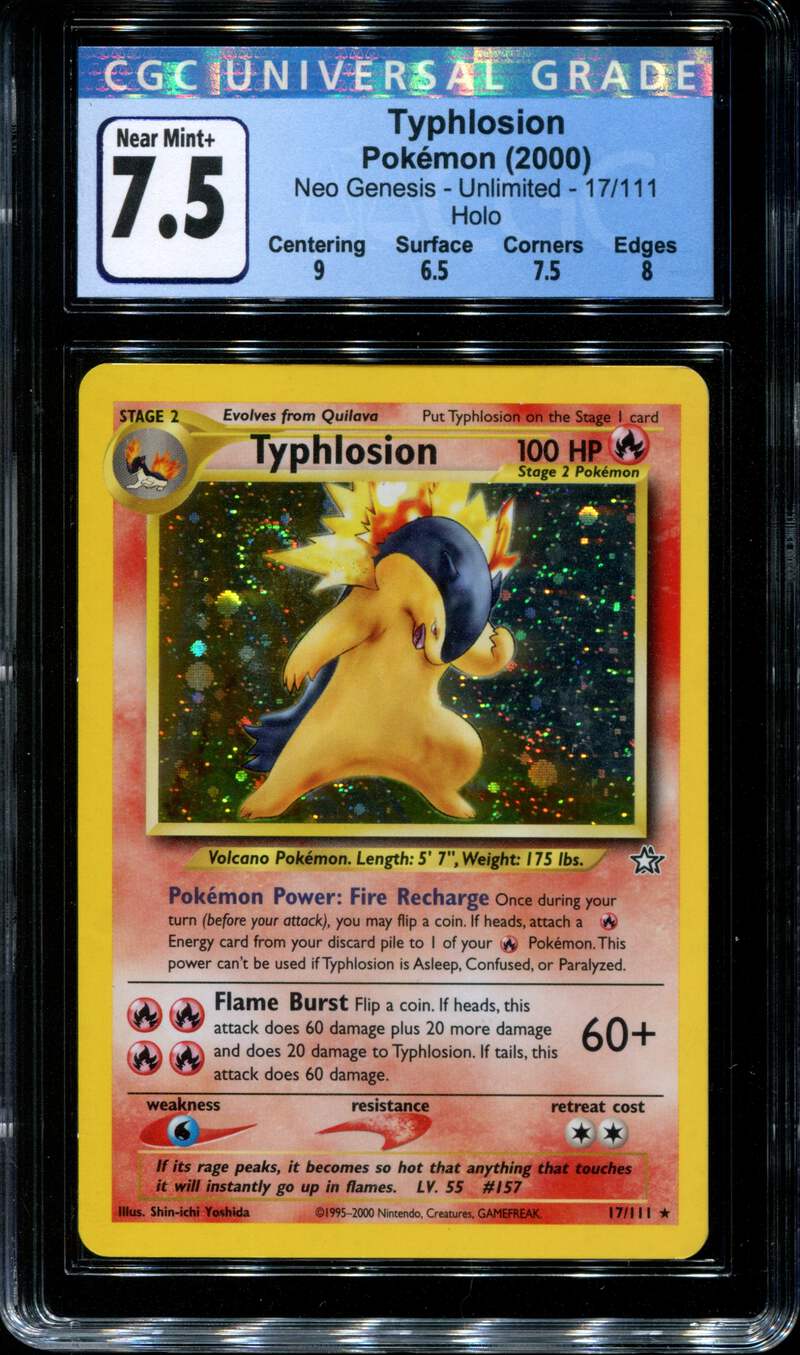 Typhlosion 17 111 Unlimited Cgc 7 5 Neo Genesis Holo 30002 Ebay Typhlosion cards are normally fire type stage 2 cards. details about typhlosion 17 111 unlimited cgc 7 5 neo genesis holo 30002
