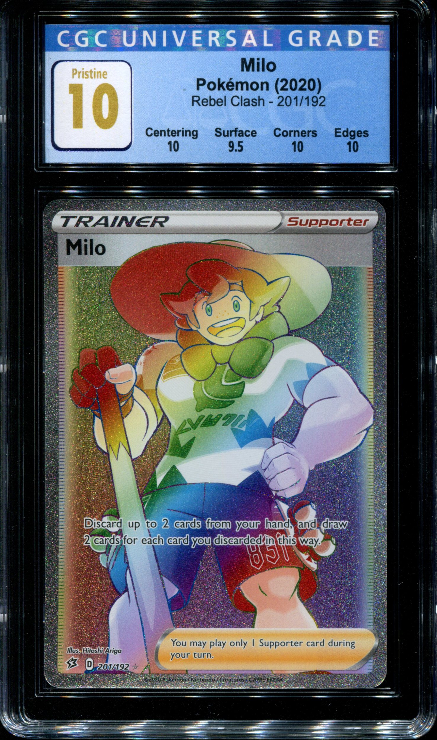 Secret Rare Trainer Milo Full Art 201/192 Pokemon Sword and Shield Rebel...