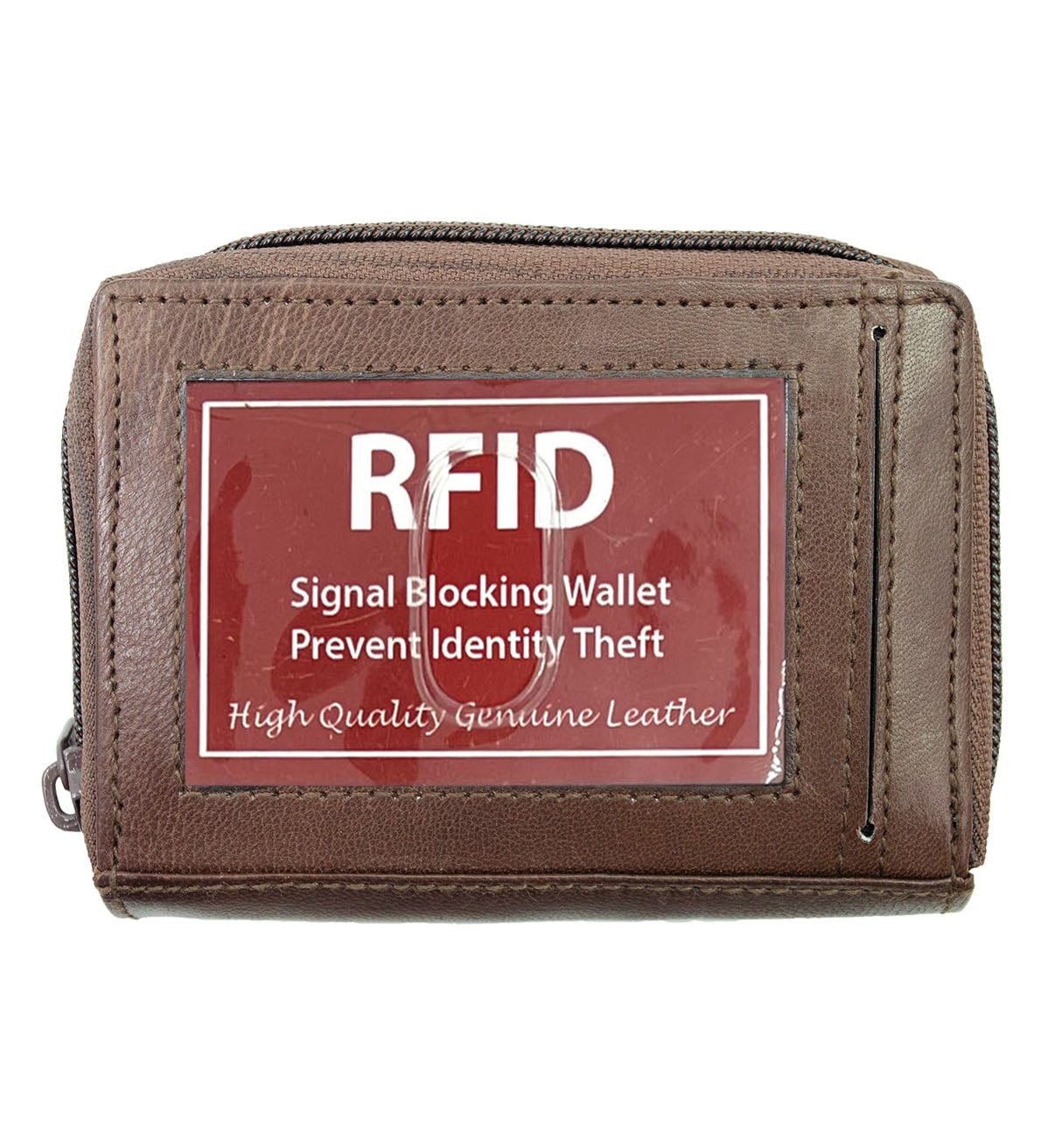 RFID Leather Fan Open Credit Card Holder 2 Zip Woman's