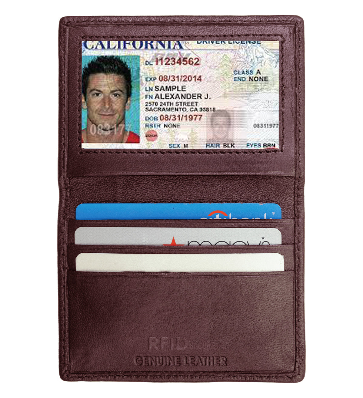 RFID Blocking Men's Genuine Leather ID 3 Card Bifold Card Holder