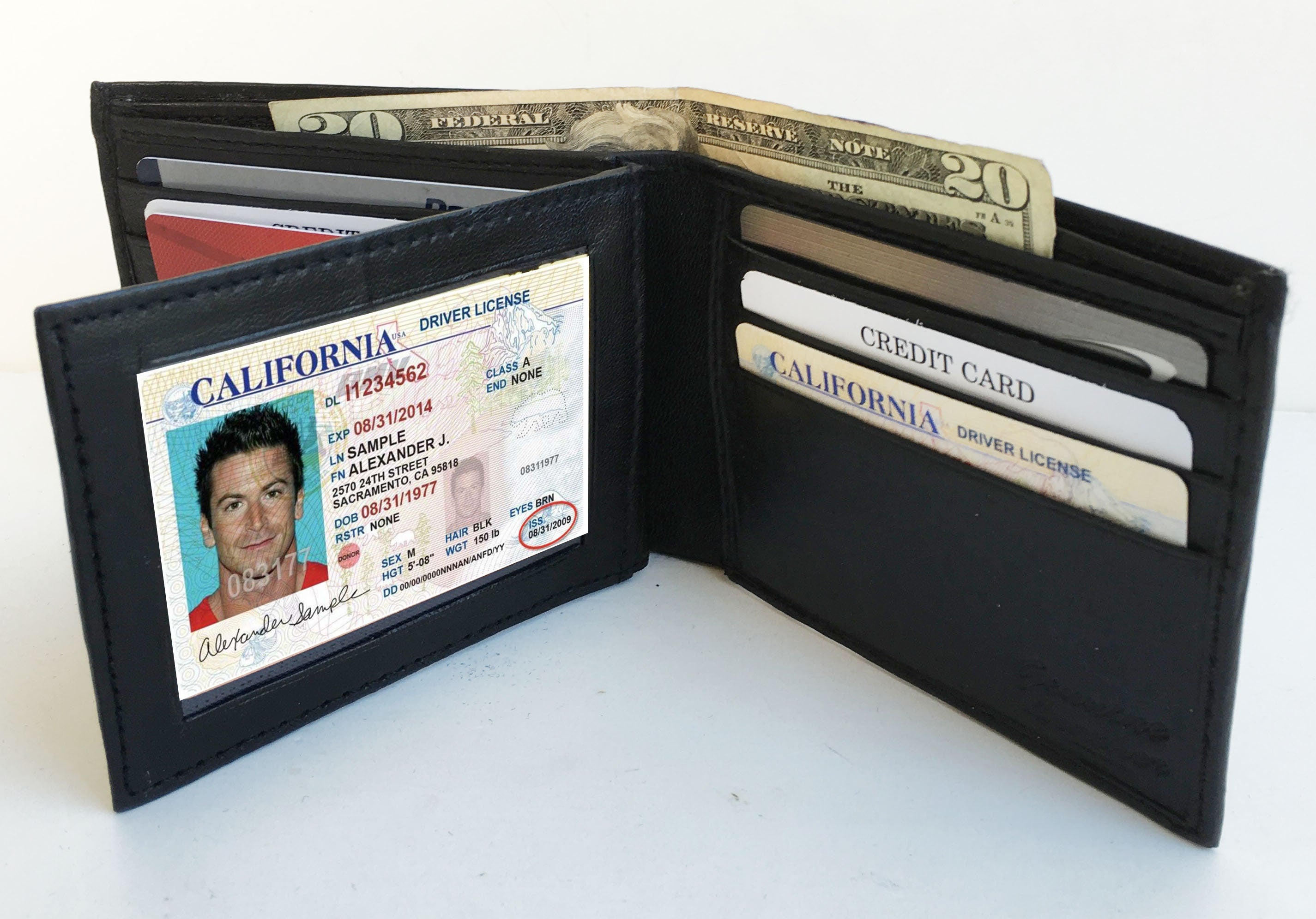 RFID Blocking Genuine Leather Men's Bifold Wallet Center Flap