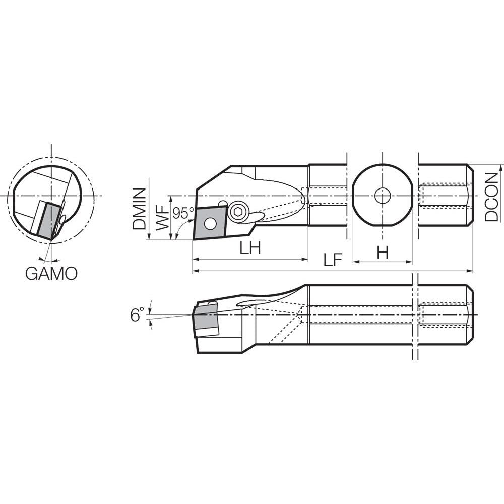Negative Rake Kyocera A16RPDUNR3 Right-Hand General Purpose Coolant-Through Boring Bar with 3 Degree Lead Angle and 1.2600 Minimum Bore Dia.