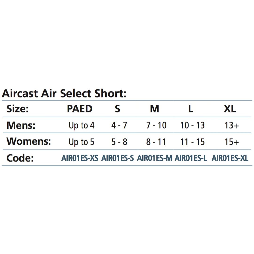 Aircast Size Chart