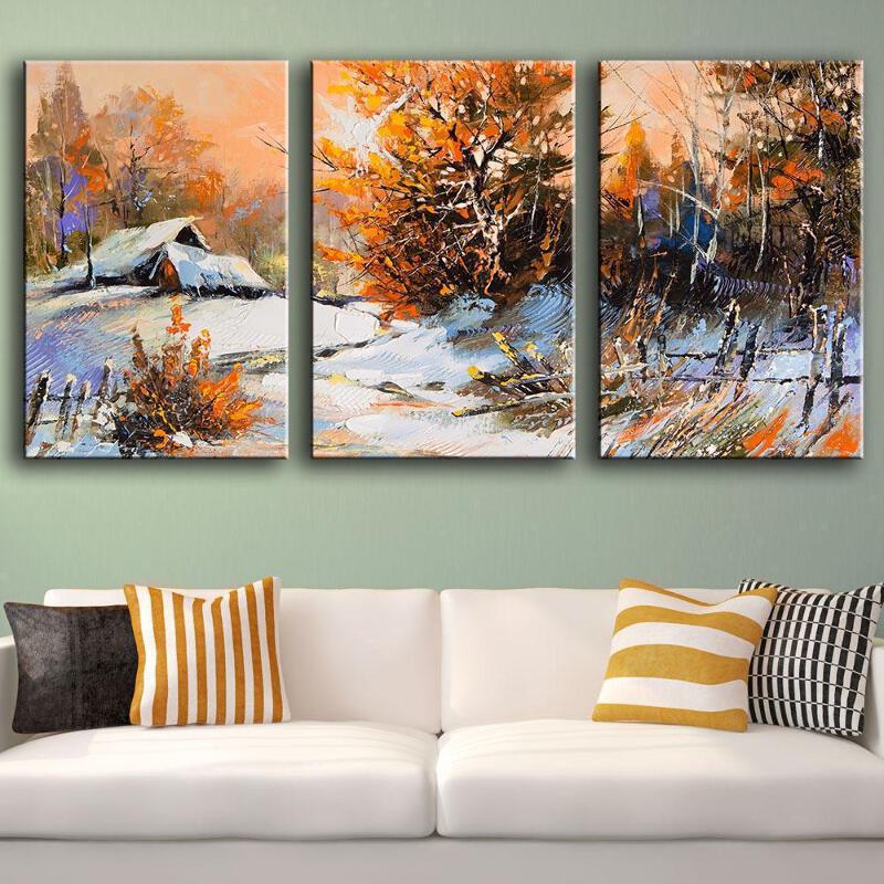 Country Home In Winter 3 Panel Canvas Wall Art Ebay