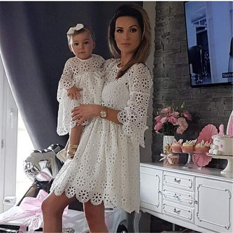 Mother And Daughter White Lace Scallop Trim Matching Dress Ebay