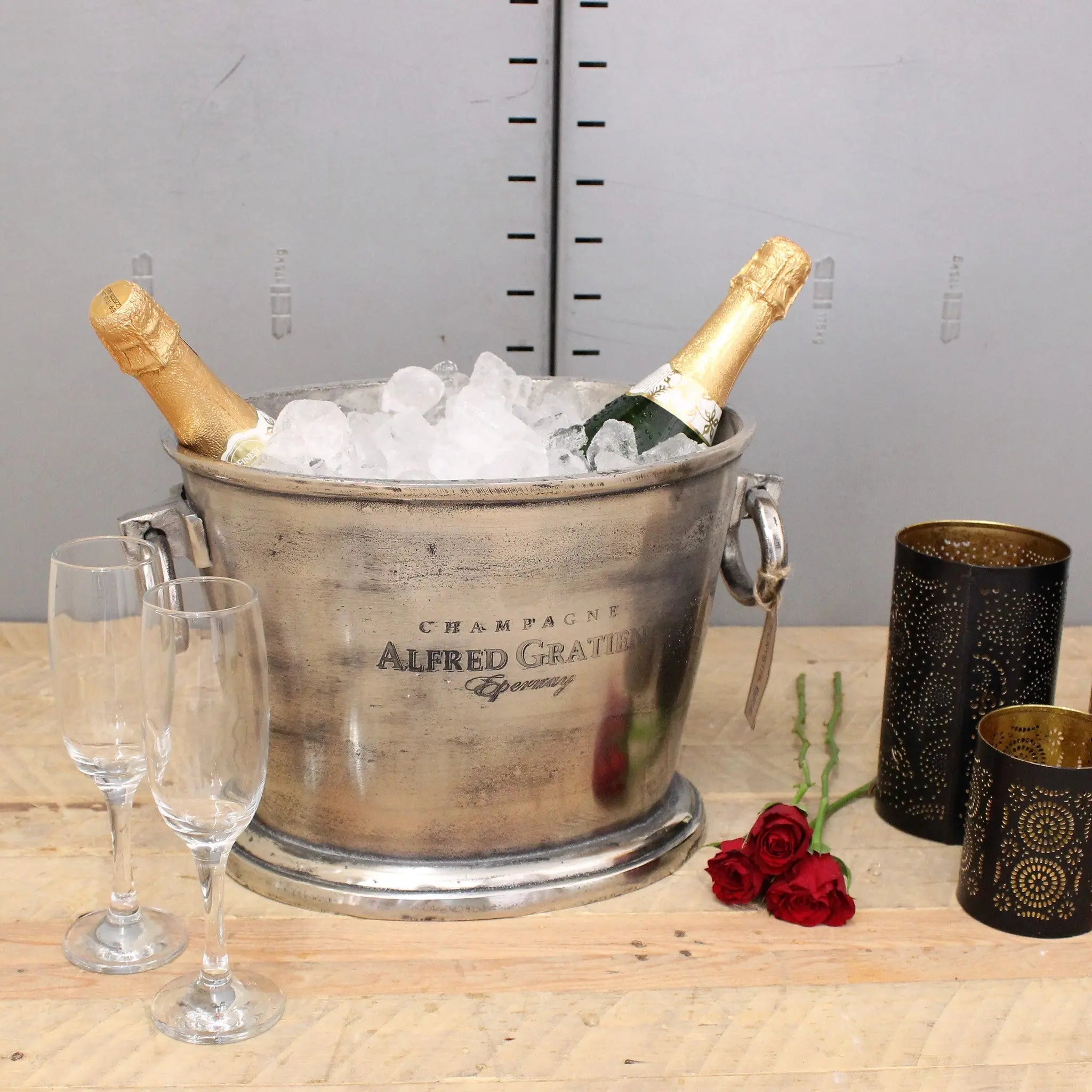 large silver champagne bucket