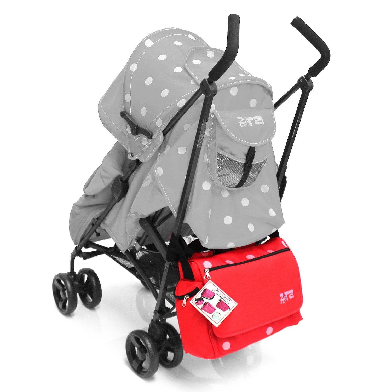 Navy Dots Baby Travel ZETA Large Luxury Changing Bag Complete With Changing Matt Black,Red,Plum For ZETA Vooom Stroller Pushchair Pram Changing Bag