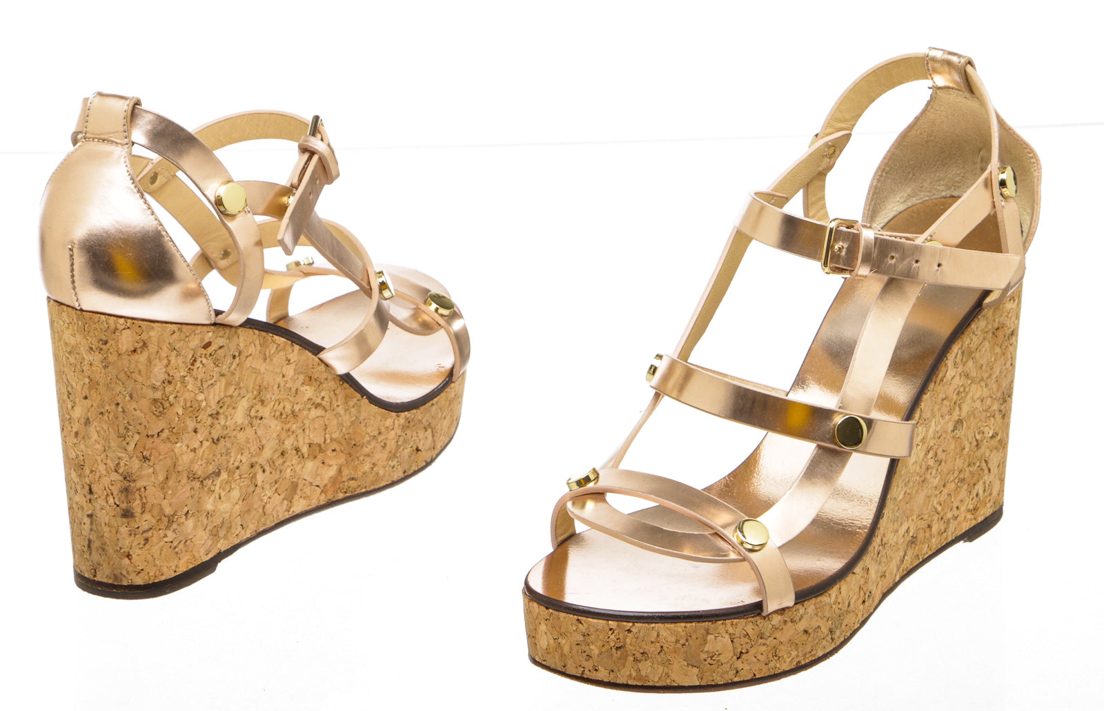 rose gold metallic wedges