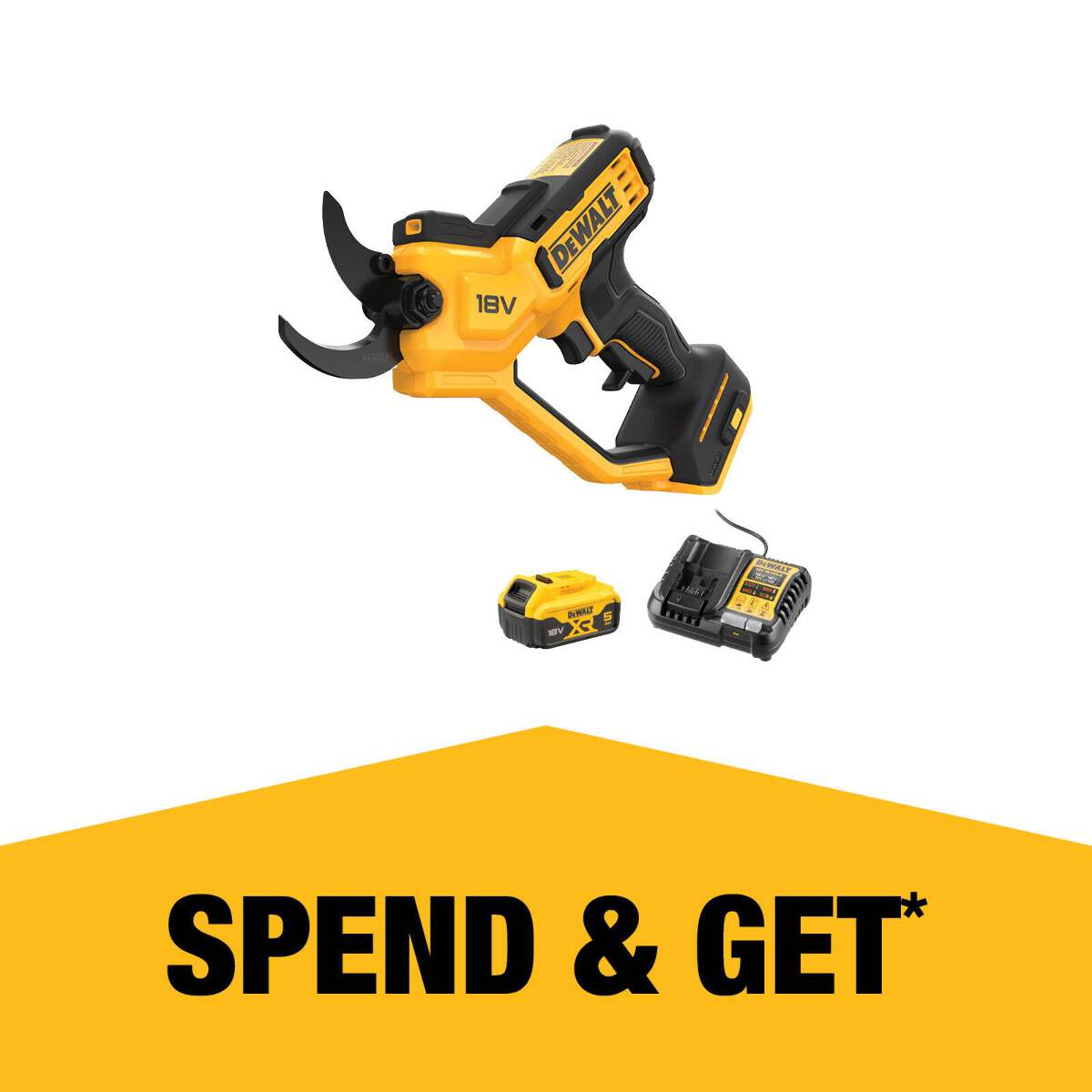DeWALT 18V XR Power Pruner 5.0Ah Kit - 38mm Cut, Non-Stick Blade, LED Light DCMPP568P1-XE