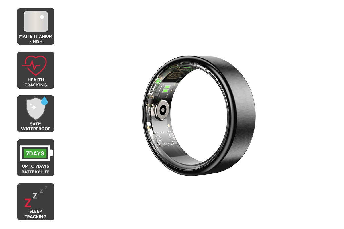 Kogan Aura Ti Smart Ring - Titanium, Graphite, Size 8