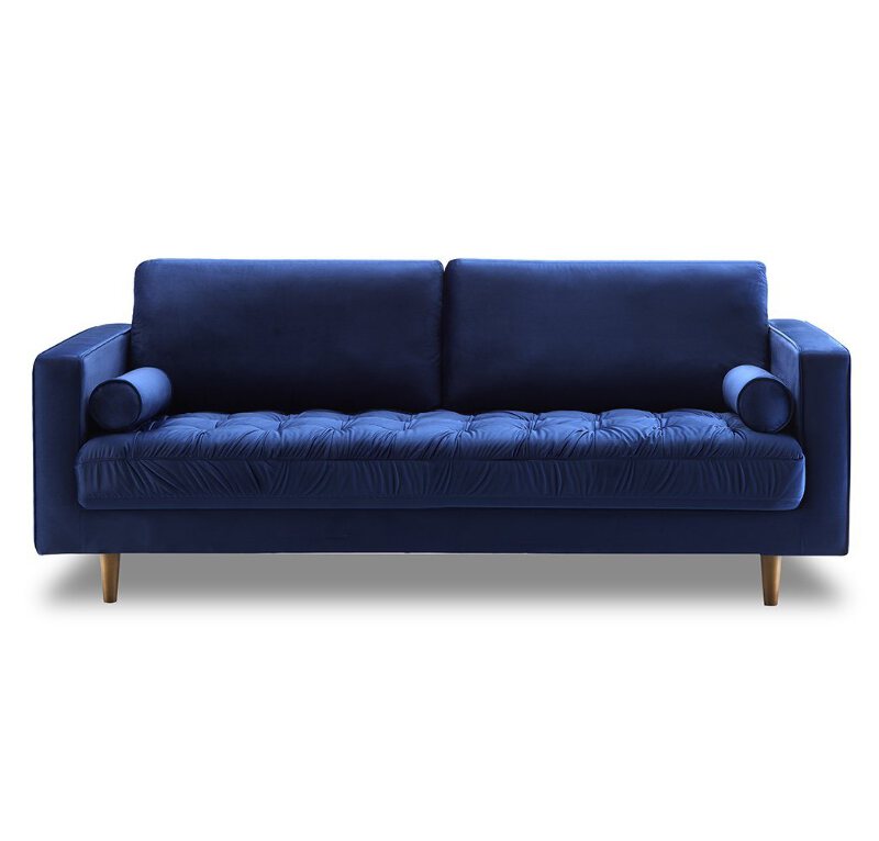 Bente Tufted Velvet 3 Seater Sofa Blue Modern Mid Century