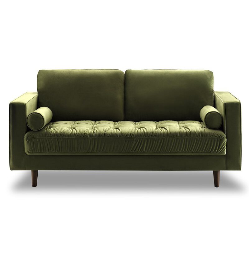 Bente Tufted Velvet Loveseat 2 Seater Sofa Green Modern Mid