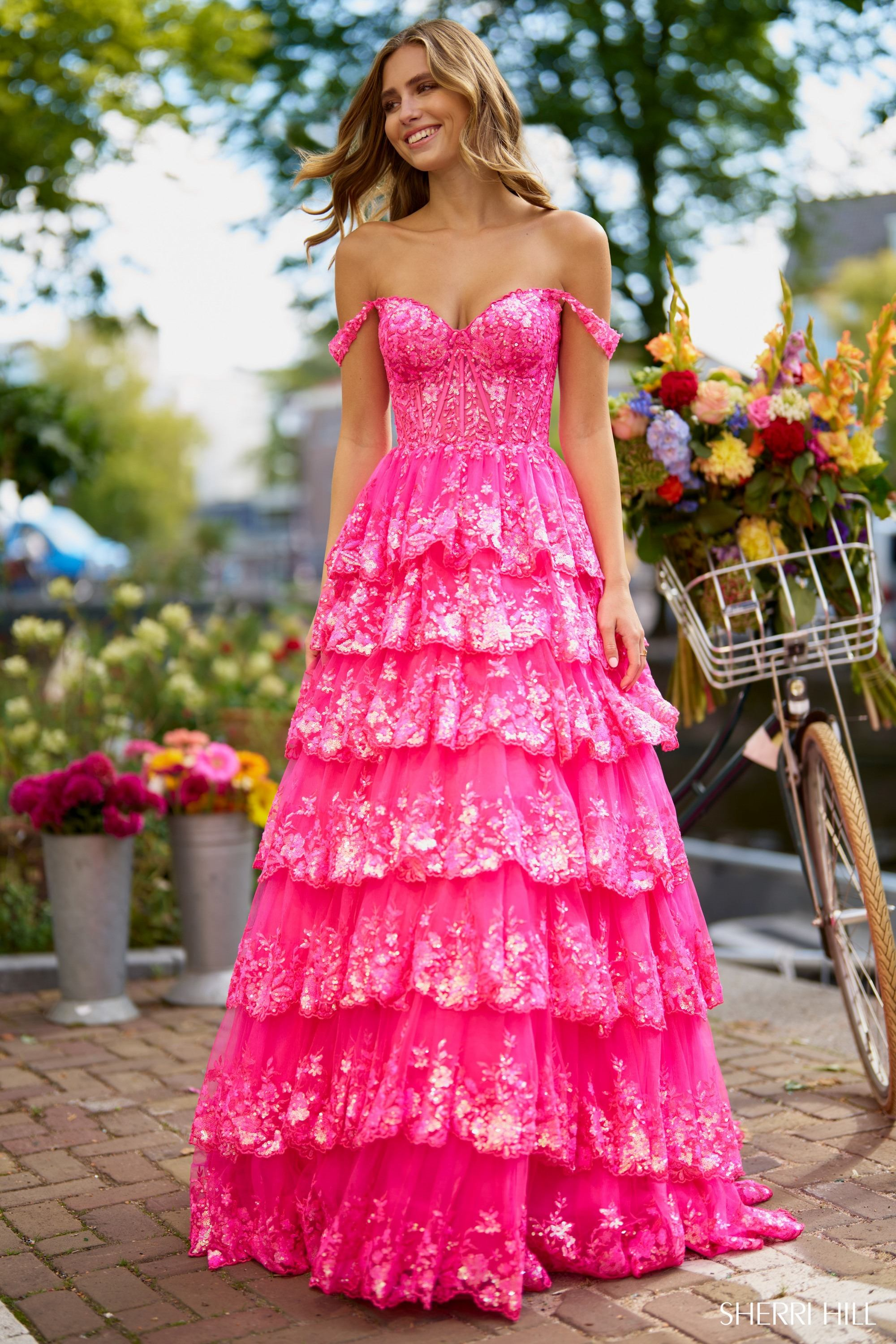 light pink sequin dress Hot Pink Sequin Scoop Neck Lace-Up Long Prom Dress with Slit – Modsele