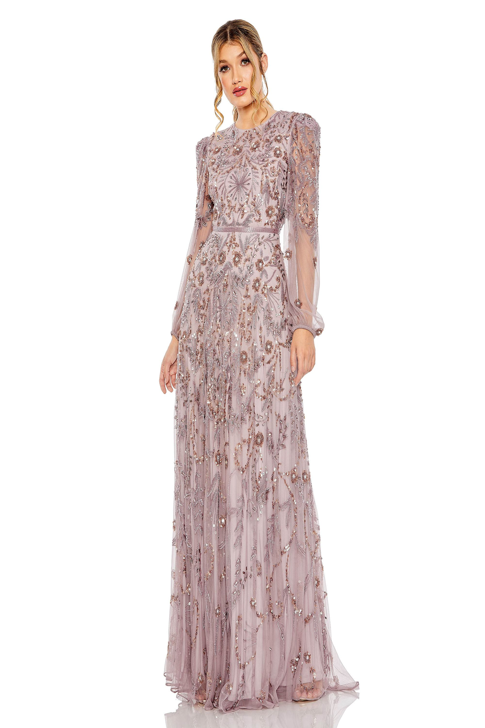 mac duggal evening dress Black Embellished Lace Illusion Neck A-Line Midi Dress main image 0