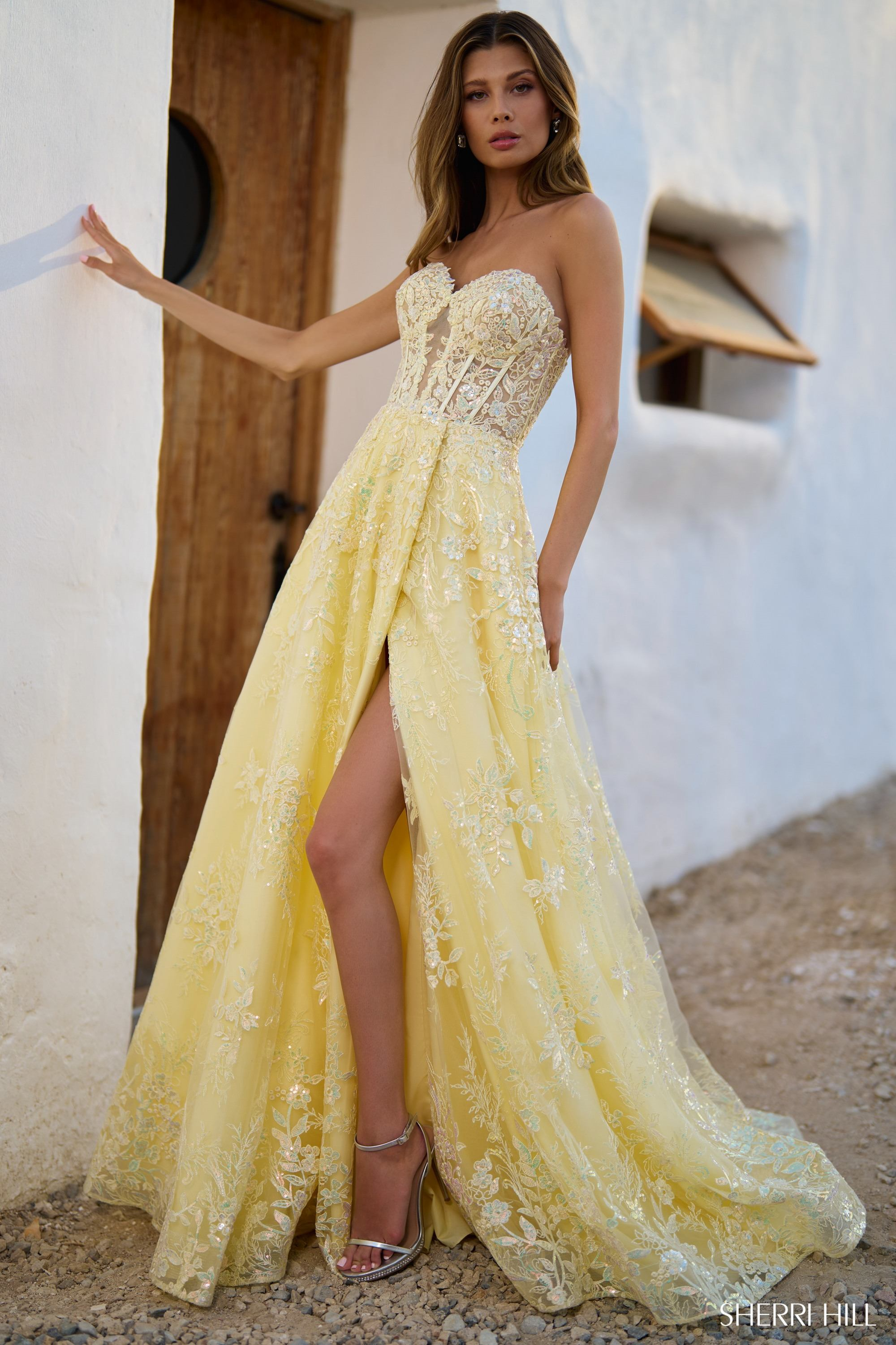 green emerald velvet dress Sherri Hill Dress 57055 main image 1