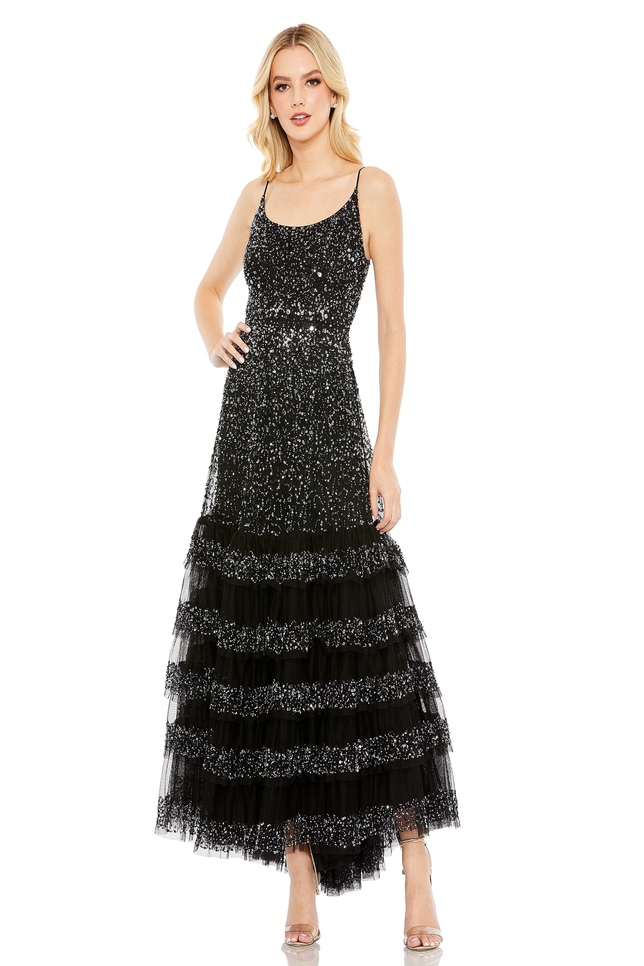 Mac duggal マックドゥガルパールVネック ロングドレス ブラック Mac Duggal Pearl Beaded V-Neck Long Sheer Puff Sleeve A-Line