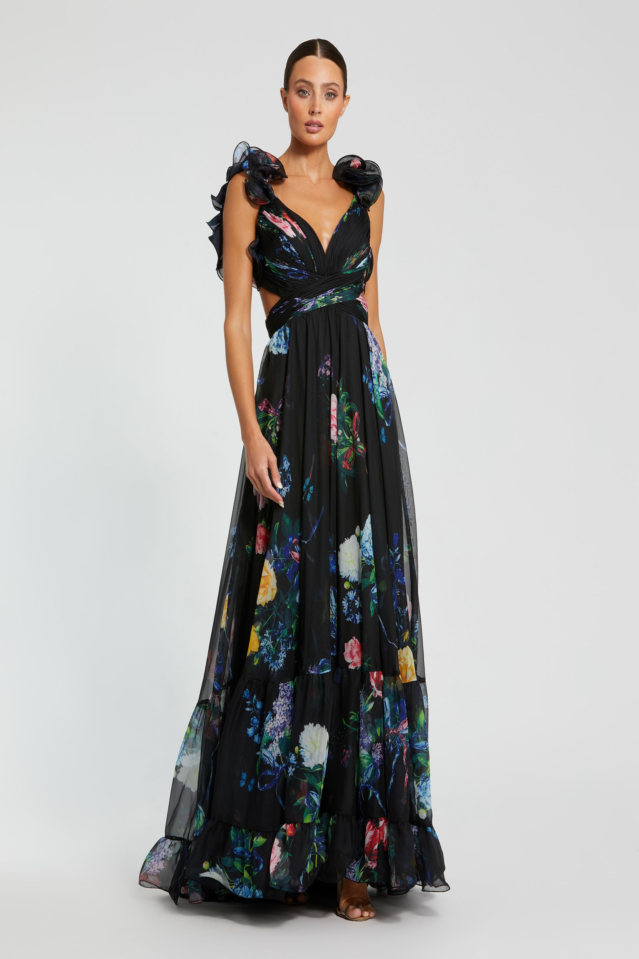slim fit dress slacks Dark Gray Beaded Long Sleeve Evening Gown