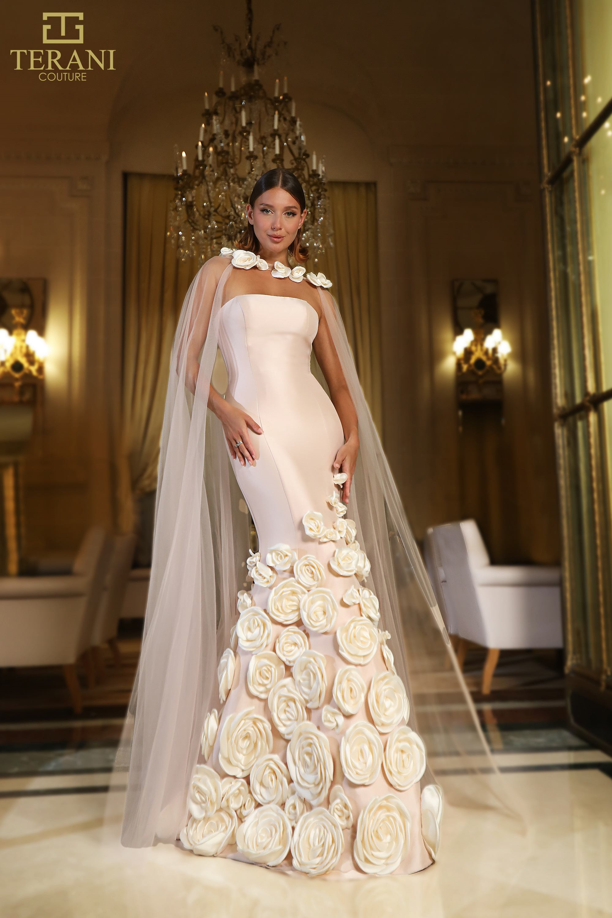 terani couture evening dresses Elegant Formal Mother of the Bride Long Stretch Mikado Dress 241M2704 by Rose / 18 Full Length Sleeve Style Terani Evenings Dress 261E6269