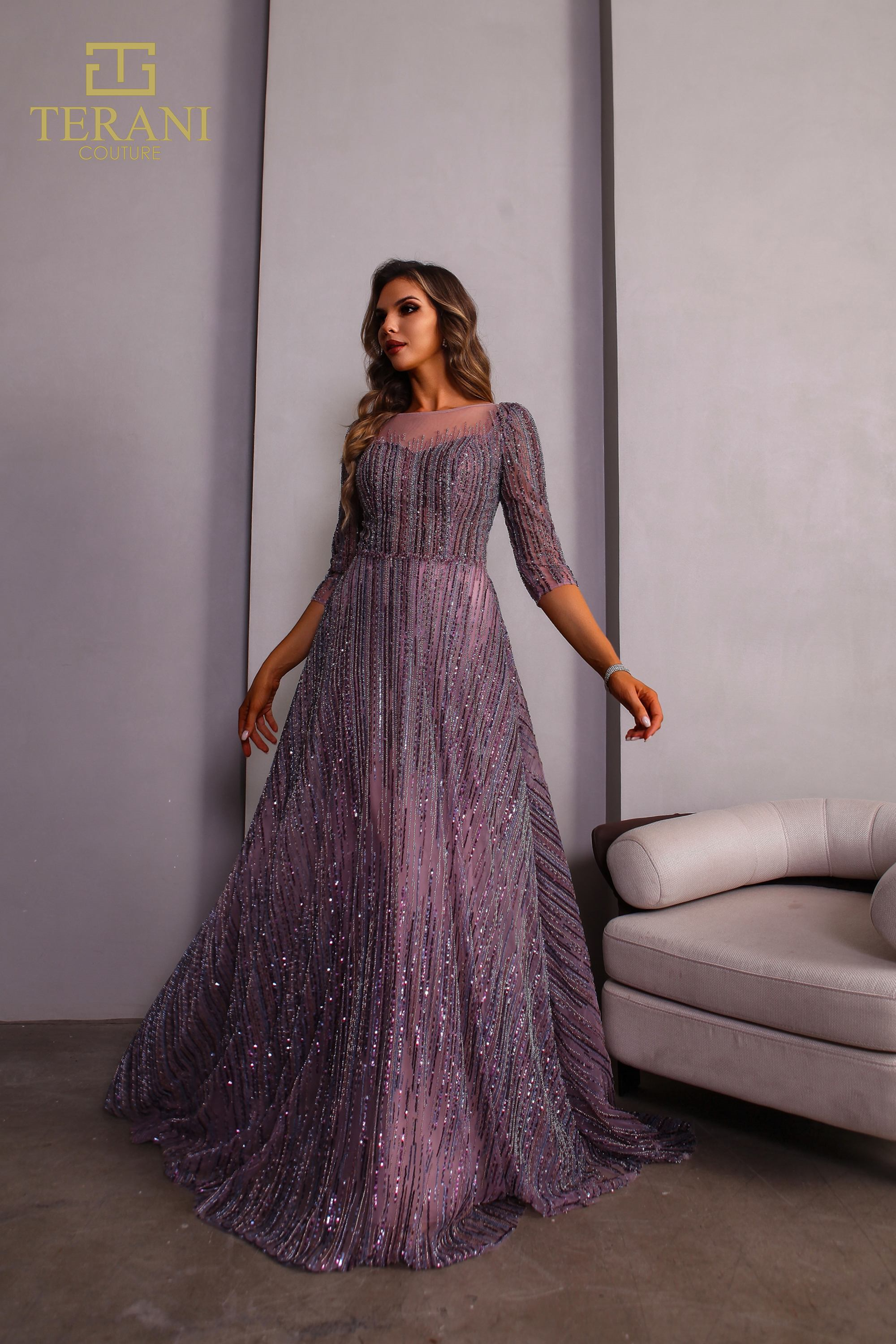 open lace back dress Terani Couture 251P4038 Lilac / 8