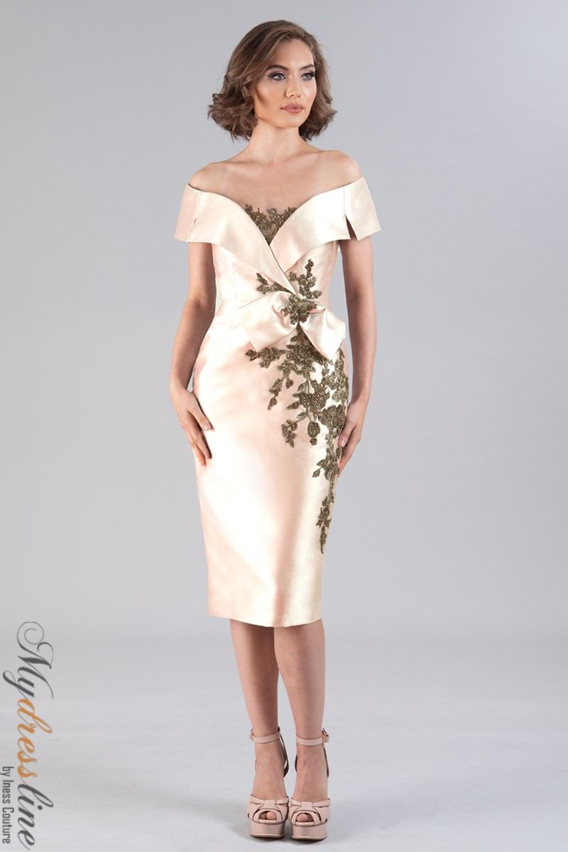 feriani evening dresses Feriani Couture 18543 - Long Column Dress - Folded Neckline, Fitted Bodice, All-Over Floral Motif, Center Back Slit, Floor-Length Hem 2 / Rose