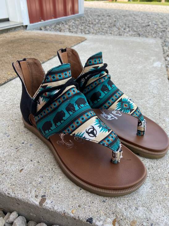 New Women s Very G Teal Aztec print HOT ROCK SUMMER SANDALS in 10 SIZES