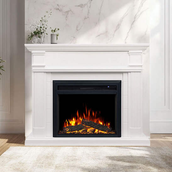New White George 2000W Electric Fireplace Mantel Suite – Flame
