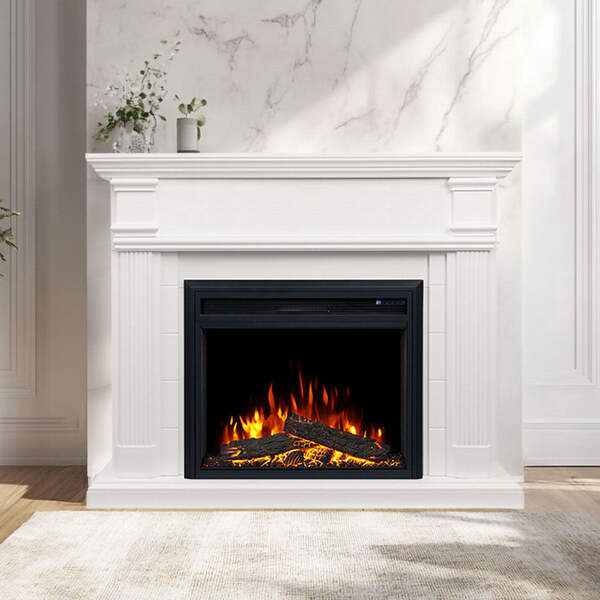New White George 2000W Electric Fireplace Mantel Suite – Flame
