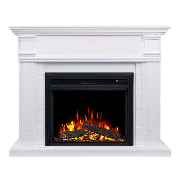【ZAKI】In Flames⁡⁡、White Houseセット New White George 2000W Electric Fireplace Mantel Suite – Flame
