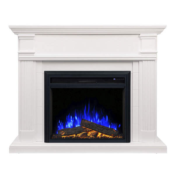 New White George 2000W Electric Fireplace Mantel Suite – Flame
