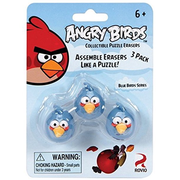Angry Birds Collectible Puzzle Erasers Blue Bird Series 3 Pack