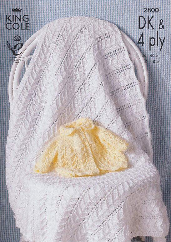 King Cole Baby Matinee Jacket & Shawl Knitting Pattern 2800 - DK & 4 Ply