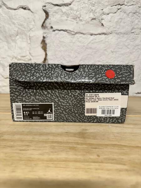 Air Jordan 3 Retro 'Cardinal Red' Men's Size 11.5 BRAND NEW