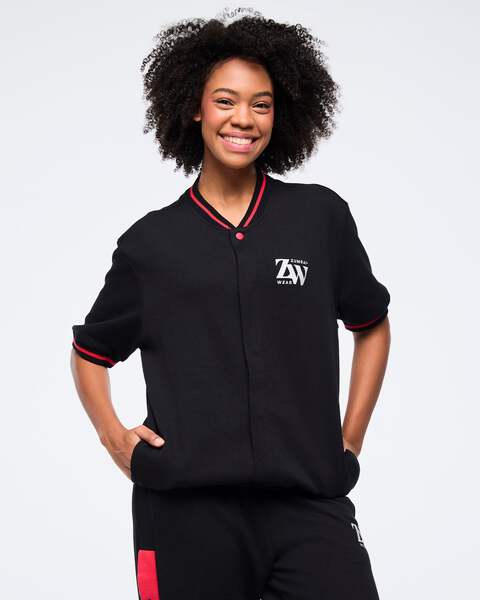 ズンバ Haus Men's Short Sleeve Bomber Jacket Bold Black Zumba Haus Men's Short Sleeve Bomber Jacket - Bold Black