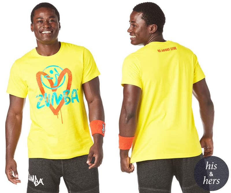 Zumba Unisex Be About Love Tee Mell Oh Yellow Z3t00191 Ebay