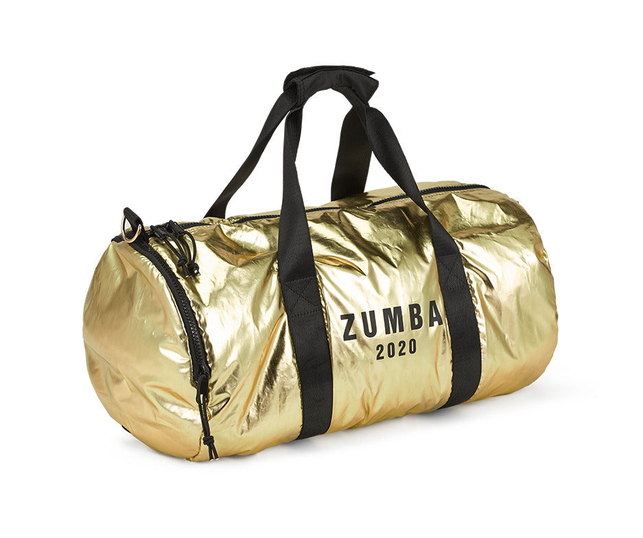 gold duffle bag