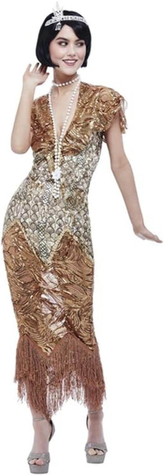 Deluxe 20s Sequin Flapper Costume Adult Gold Dress