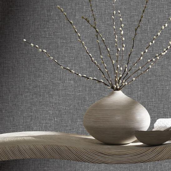 Charcoal Dark Grey Linen Texture Effect Wallpaper By Arthouse