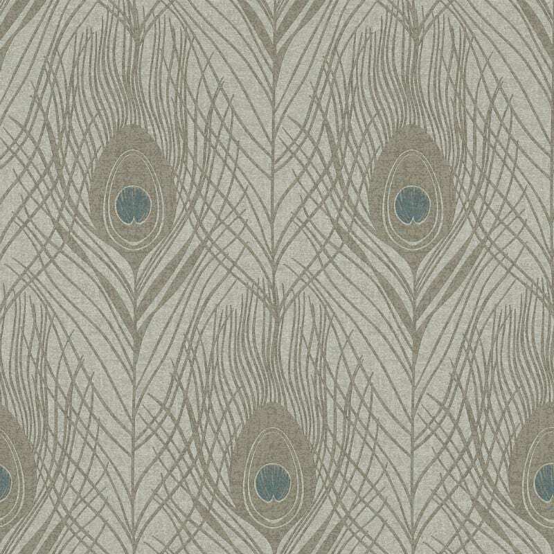 Grey Beige And Blue Peacock Feather Wallpaper As Creations 36971