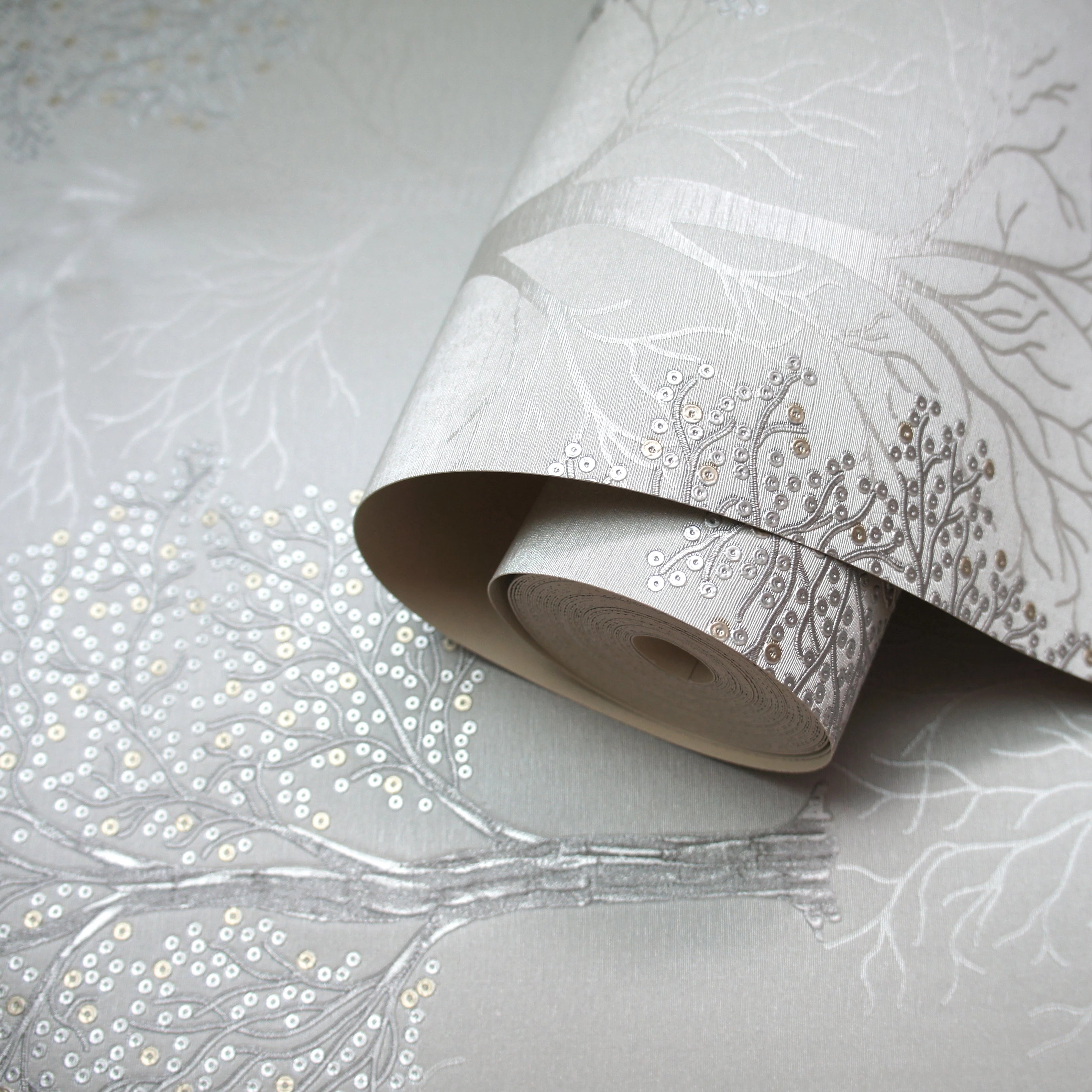 Ornella Silver Grey Shimmer Trees Wallpaper by Holden Opus Heavy Vinyl 35960