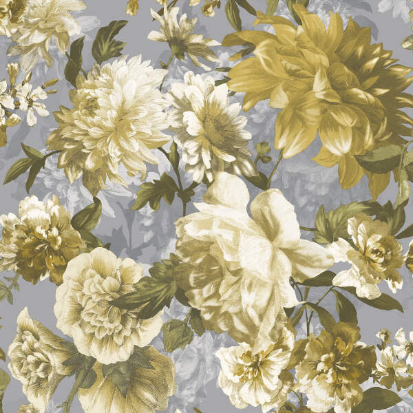 Secret Garden Grey And Yellow Floral Wallpaper By Grandeco Life
