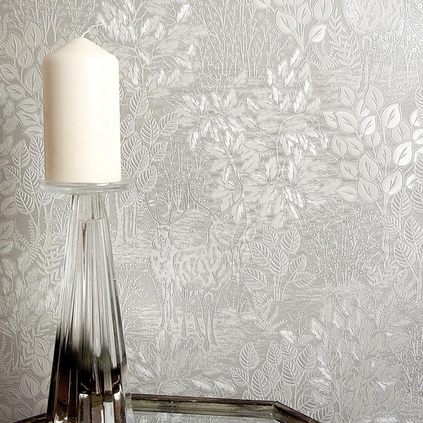 Ornella Silver Grey Shimmer Trees Wallpaper by Holden Opus Heavy Vinyl 35960