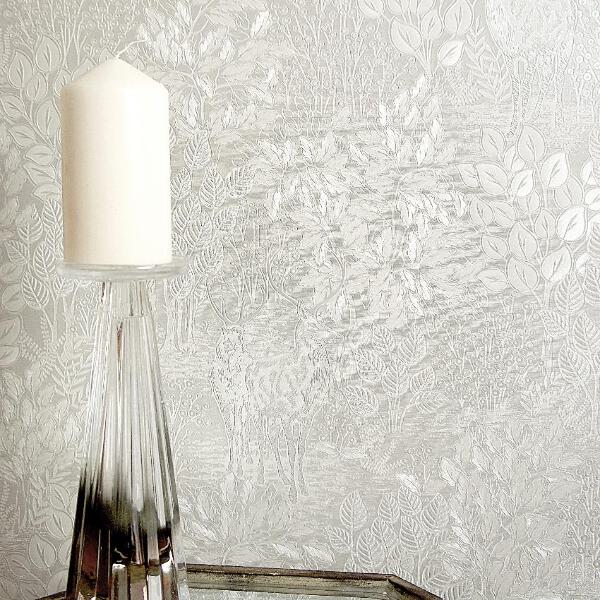 Opus Majella Cream Shimmer Woodland Stag Wallpaper On Heavyweight
